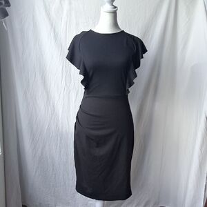 Knitee Chic Black Midi Dress with Ruffle Sleeves Size S